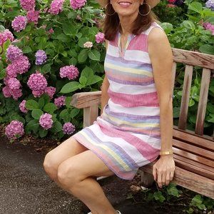 Boden women multicolor striped linen dress size 6R